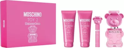 Set Eau de Toilette dhe kujdes trupi për femra Moschino Toy 2 Bubble Gum, 100ml+100ml+100ml+10ml