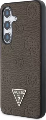 Mbështjellës Guess Grained Hot Stamp Peony Pattern Triangle Logo MagSafe për Samsung Galaxy S25, Kafe