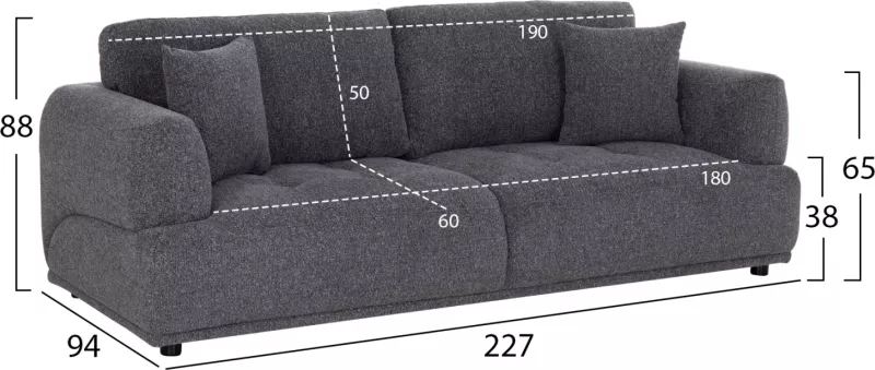 Divan treshe STRUCTO, material gri, 227x94x88cm thumbnail 2