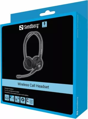 Kufje wireless me mikrofon Sandberg Wireless Call Headset 126-43, Bluetooth 5.3, 24 orë bateri, të zeza, set me kabllo USB-C dhe adapter