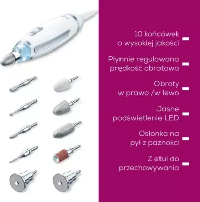 Set manikyr/pedikyr Beurer MP62, i bardhë me 10 maja dhe etui