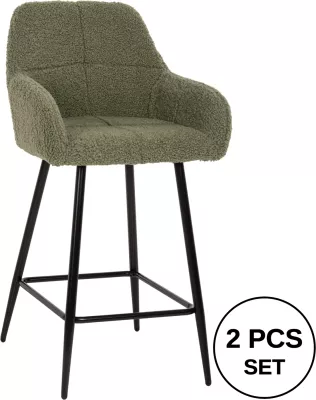 Karrige për bar, lartësi mesatare, STRIKE, FH8592.03, ngjyrë fistik, pëlhurë TEDDY, këmbë metalike të zeza, 50x50x94.5H cm., set prej 2 copë