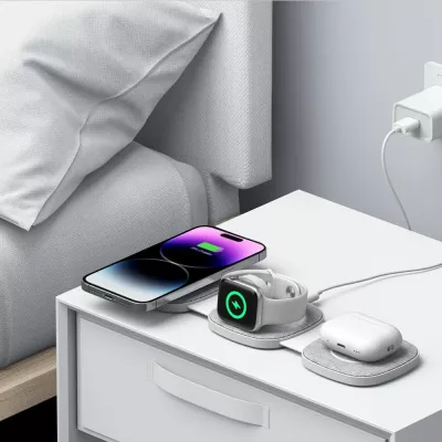 Karikues wireless 3-në-1 Tech-Protect QI15W-A32 me MagSafe, për iPhone/Apple Watch/AirPods, Gri