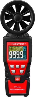 Anemometër digjital Habotest HT625A, me ekran ngjyrë HD, i zi-kuq