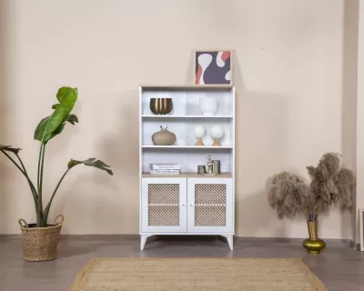 Raft librash Skye Decor, ngjyrë e bardhë dhe lis