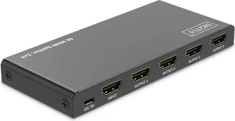 Splitter HDMI Digitus 4K, 1x4, HDMI, 4x HDMI, Micro USB, 3840 x 2160 pixels, i zi, metal