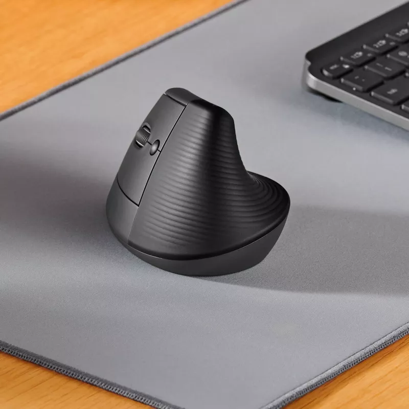 Maus Logitech Lift Left Vertical Ergonomic, i majtë, dizajn vertikal, optik, RF Wireless + Bluetooth, 4000 DPI, Grafit