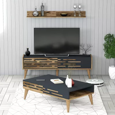 Set mobiljesh për dhomë dite, Skye Decor, Valensiya 140, ngjyrë arre dhe antracit
