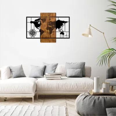 Dekor druri për mur me hartë botërore metalike, FH7223, 85x58cm