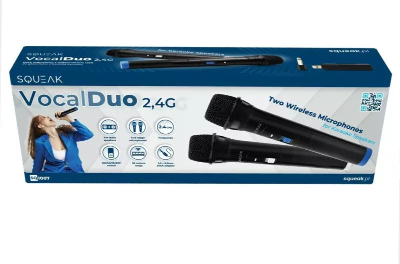 Karaoke mikrofonë SQUEAK VocalDuo 2,4G SQ1007, Set 2 copë, E zezë