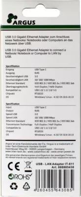 Pajisje rrjetë Inter-Tech ARGUS IT-811, Chipset Realtek RTL8153, E zezë