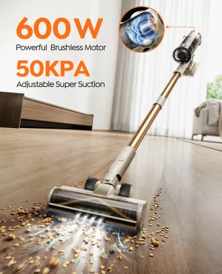 Fshesë me korrent pa kabllo vertikale Honiture P7 Pro, 600 W, 50 kPa, 80 min, HEPA, 1.5 L, shampanjë
