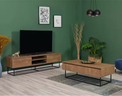 Set mobiljesh për dhomë dite, Laxus Takım 10, ngjyrë arre dhe e zezë