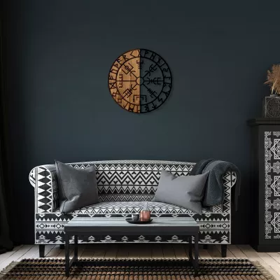 Aksesor dekorativ prej druri për mur, Wallity Vegvisir - 331, ngjyrë e zezë dhe arre, 56cm