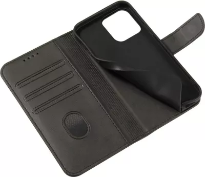 Mbështjellës magnetik me kapak dhe portofol Hurtel për Xiaomi Redmi 12, e zezë