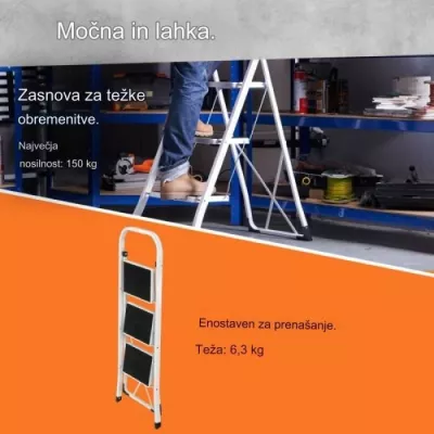 Shkallë palosëse çeliku 3-shkallëshe VONHAUS 3515105, kapacitet 150 kg, e bardhë