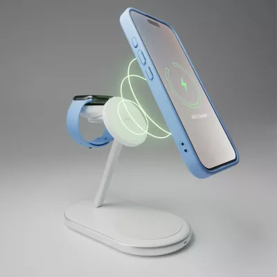 Karikues wireless 3-në-1 Puro Mag Station Qi2, MagSafe, i bardhë