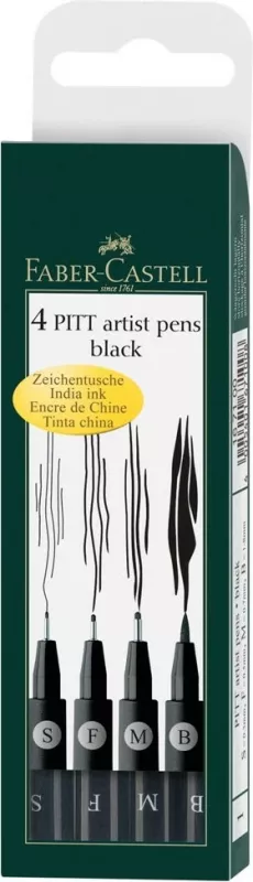 Set stilolapsa artistike Faber-Castell PITT, 4 copë, e zezë