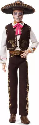 Kukull koleksionuese Ken Mattel Signature Dia De Muertos 2025 JBJ06 me aksesorë, certifikatë autenticiteti dhe stand