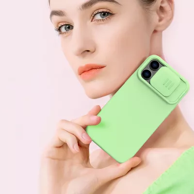Mbështjellës Nillkin CamShield Silky Silicone për iPhone 14 Pro, me mbrojtëse kamere, Blu