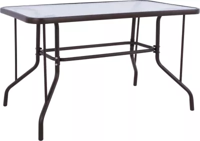 Tavolinë metalike për jashtë ADAM, ngjyrë kafe, me sipërfaqe xhami të forcuar, 110x60x71H cm
