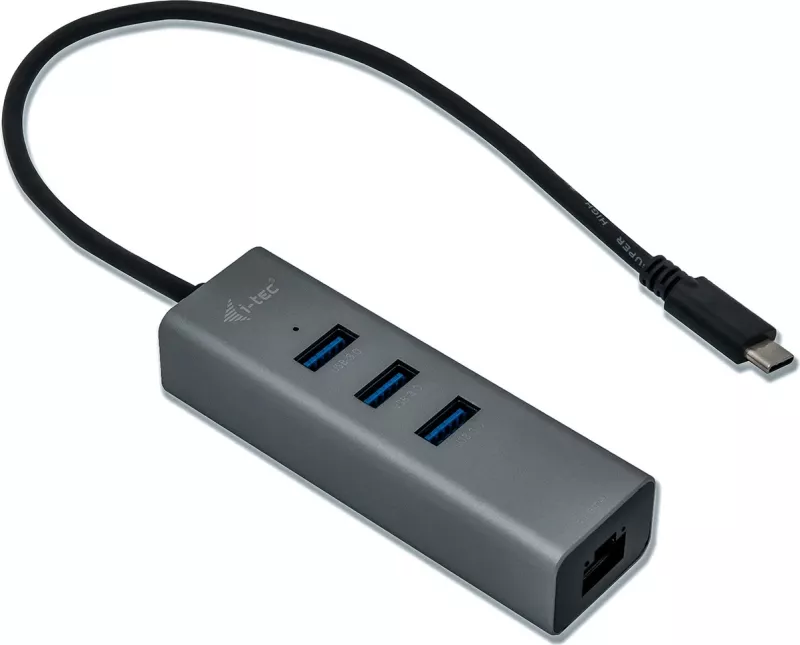 USB-C HUB I-Tec Metal 3 porta + Gigabit Ethernet, gri