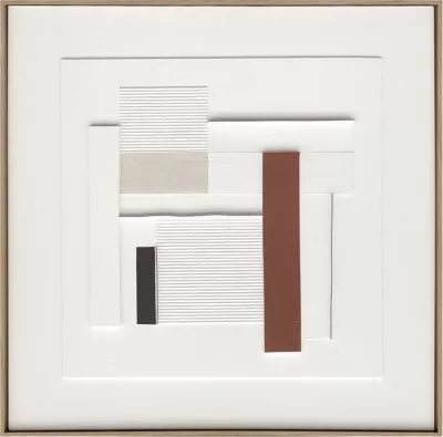 Pikturë dekorative RORTER, kanavacë, ngjyrë e bardhë, bezhë, terrakotë, e zezë, dru natyral, 80x80x5cm