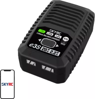 Karikues baterish SkyRC e3S SK-100219-01 2S/3S 20W për LiPo/LiHV/LiFe me balancer, i zi