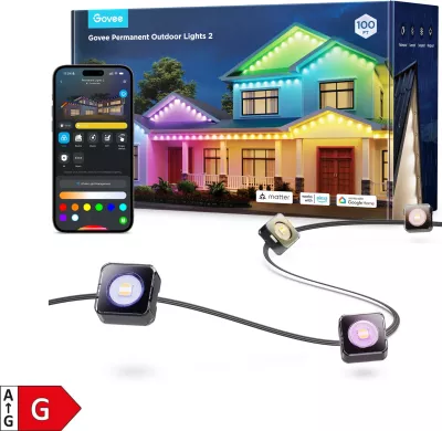 Drita LED të jashtme Govee Permanent Outdoor Lights 2 30 m RGBIC Wi‑Fi/Bluetooth IP67, shumëngjyrëshe