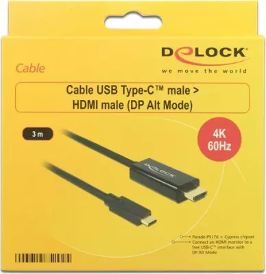 Kabllo USB-C në HDMI Delock 85292 3 m 4K 60Hz e zezë