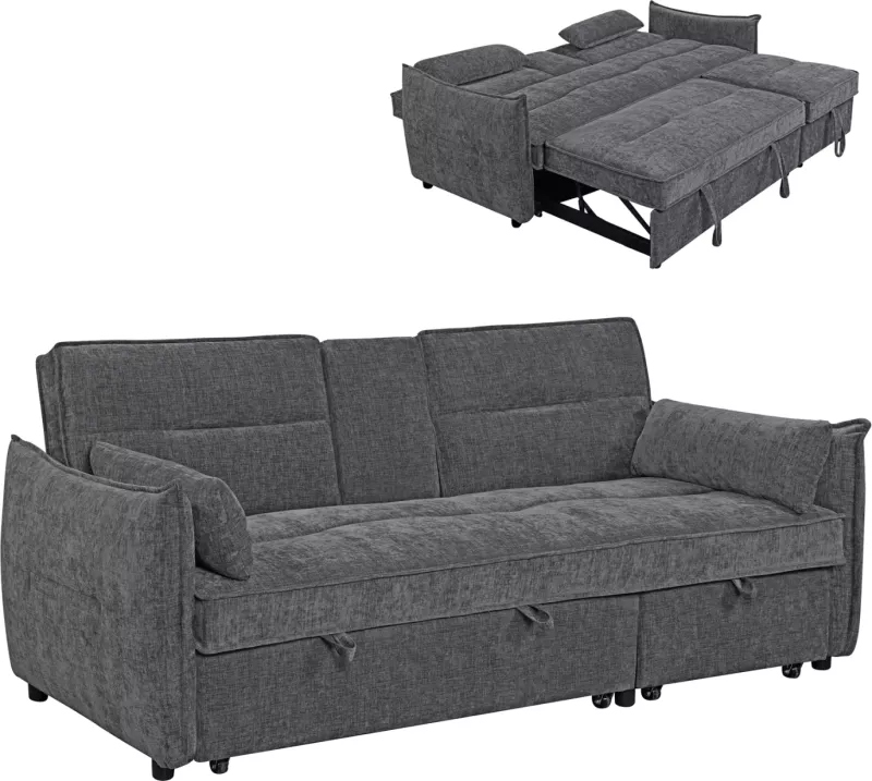 Divan-krevat dy ulëshe VELAR, material gri, FH3305.01, 208x86x85cm
