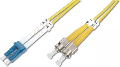Kabëll optik Digitus patch cord singlemode OS2, LC në ST, 2m, verdhë