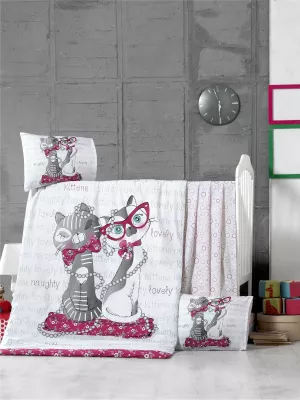 Set mbulesë për batanije për fëmijë Ranforce L'essentiel, kotele, ngjyrë bardhë, fuchsia, gri