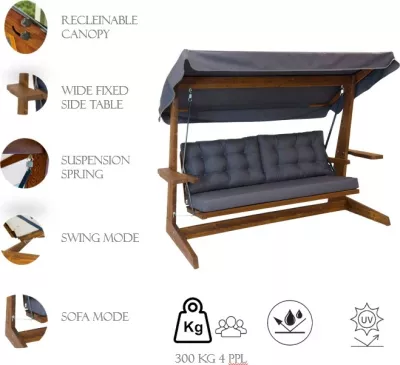 Karrige lëkundëse treshe për kopsht, ngjyrë antracit, Skye Decor, Viva 2400