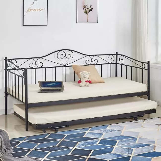 Shtrat divan MAEKO FH571.01, 190x90, i zi + shtrat ndihmës 85x185, metal