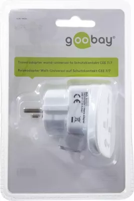 Adapter udhëtimi Goobay LIGHT on EU 94026, CEE 7/7, 250V/16A, 3680W, i bardhë