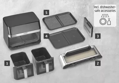 Fritezë me ajër të nxehtë CASO AirFry DuoChef 3186, 14 L, 2200 W, 2-in-1 furrë, e zezë/argjendtë