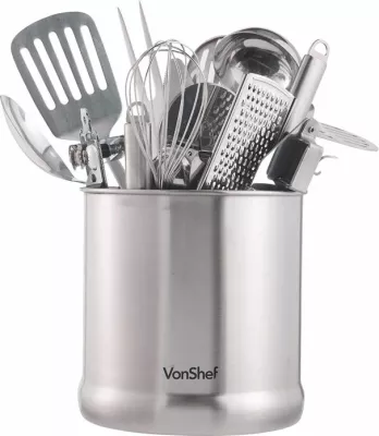 Mbajtës veglash kuzhine VonShef 1507143, çelik inox, deri 20 vegla, 17.5 x 17.5 cm, argjendtë