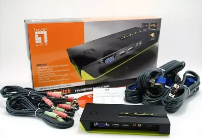 KVM switch LevelOne KVM-0421, 4 porta USB, VGA, audio, e zezë/e gjelbër