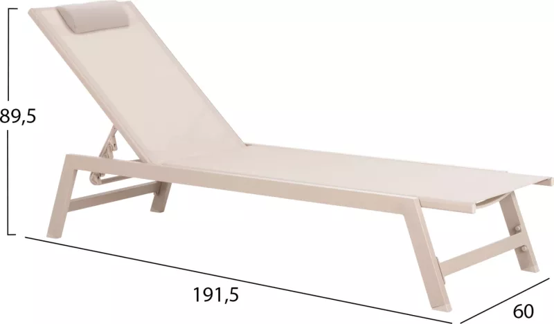 Shezlong alumini me jastëk RABIA FH5982.04, ngjyrë shampanjë, 191,5x60x89,5Hcm