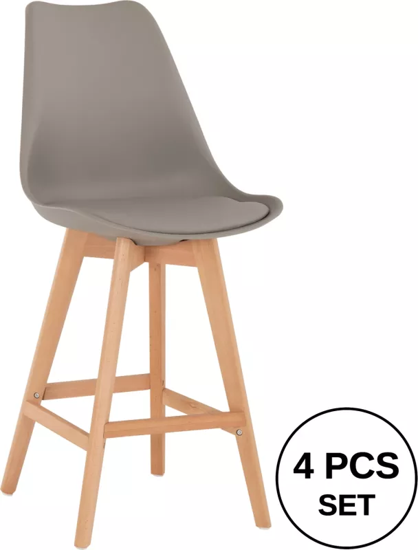 Karrige për bar VEGAS FH8000.30, polipropilen gri - dru ahu ngjyrë natyrale, 47x58x107H cm., set prej 4 copë