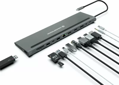 Dok Conceptronic 12-1 USB-C, 2xHDMI, 3xUSB-A, DisplayPort, 18cm, gri