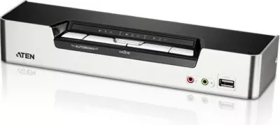 Switch KVM ATEN 4-Port USB HDMI me Audio dhe USB 2.0 Hub, i zi/argjendtë