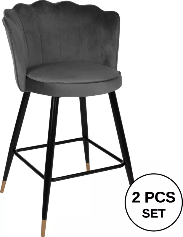 Karrige për bar VESNA FH8736.01, kadife gri, kornizë metalike e zezë, 50x50x90H cm., set prej 2 copë
