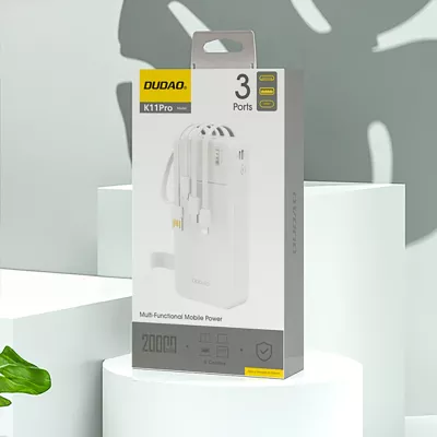 Powerbank Dudao K11 Pro 20000mAh me kabllo të integruara, Bardhë