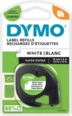 shirit etiketash, Dymo, S0721510 (72150), letër 12 mm x 4 m, i zi në të bardhë