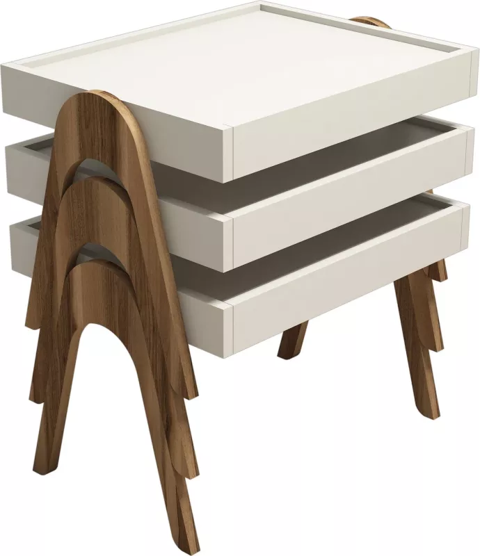 Set tavolinash të vendosshme Hanah Home, Roma, ngjyrë arre dhe krem (3 copë)