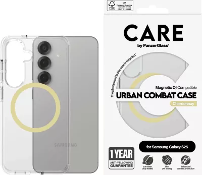 Mbështjellës PanzerGlass CARE Flagship Case Clear Chardonnay QI për Samsung Galaxy S25 transparent