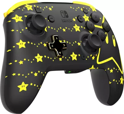 Kontroller pa tela PDP REMATCH GLOW Super Star për Nintendo Switch, bateri 40 orë, butona mbrapa të programueshëm, glow-in-the-dark, i zi/verdhe