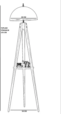 Llambë dyshemeje tripod me raft, ngjyrë e zezë, Opviq, retro, e madhe